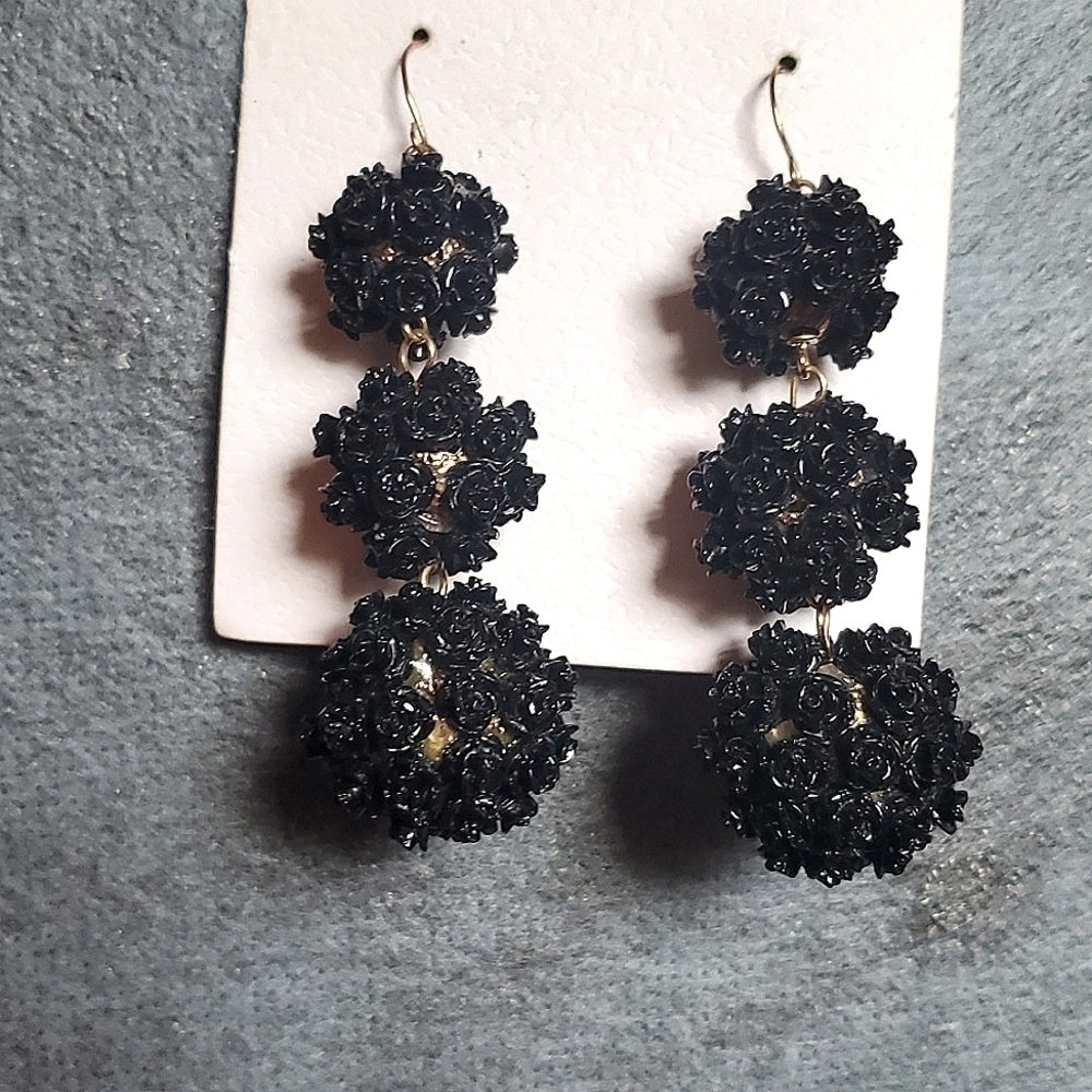 Black Rose Goldtone Chandelier Earrings